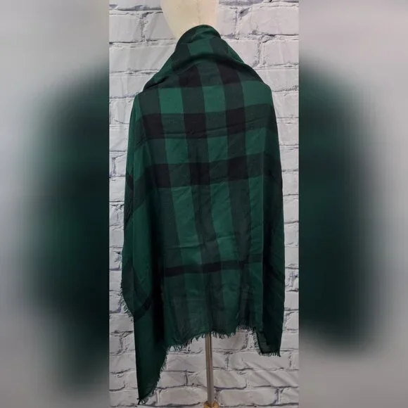 Burberry Women´s Scarf Wrap Shawl Check Dark Green Wool Silk Italy 46